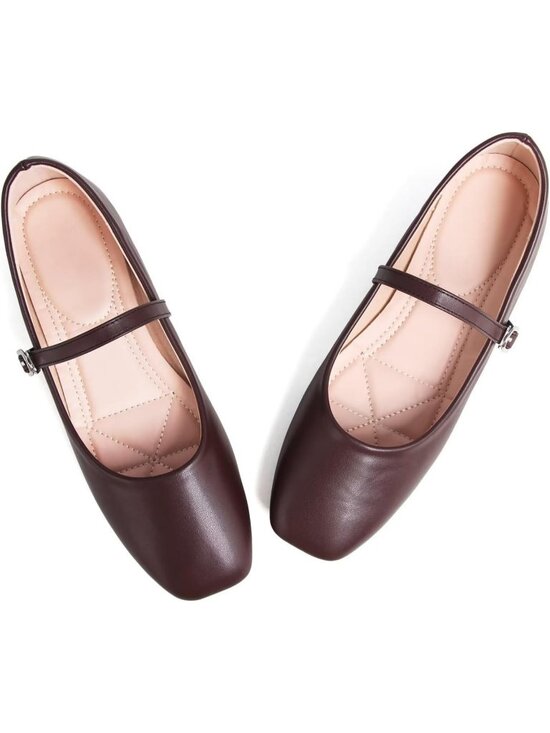 Shoes - Women's Slip on Flat Round Toe Solid Coffee Classic Mary Jane Ballet Dance Shoes